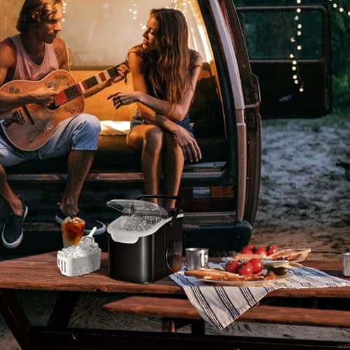Antarctic Star Countertop Ice Maker Machine, 8 Ice Cubes in 6 mins, 26lb/Day Ice with 2 Sizes- Portable Mini, Energy Saving & Basket/Scoop for Home/Party/Travel/Camping/Bar, Dark Black