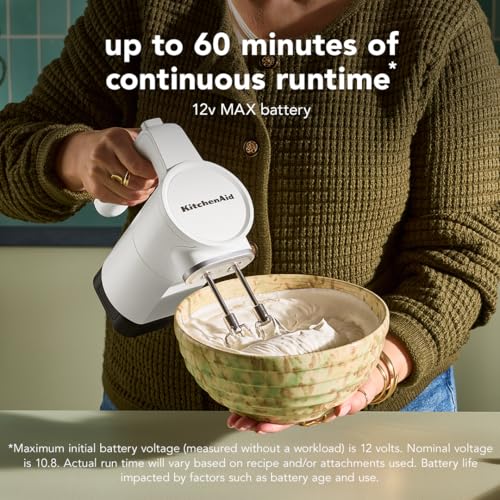 KitchenAid Go Cordless Hand Mixer, Metal - KHMR762, Porcelain White
