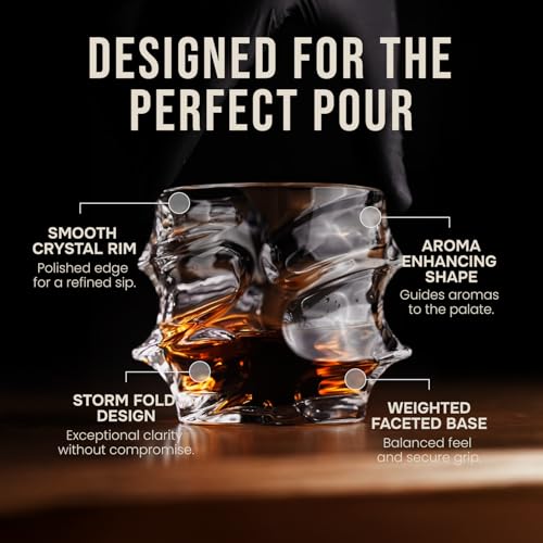 TSUKIGLASS® Storm Premium Japanese Crystal Whiskey Glasses Set of 4 - Gift Ready Box, 100% Ultra Clarity Lead-Free Crystal, 10oz Tumblers for Bourbon, Scotch & Cocktails, Luxury Gift for Father's Day