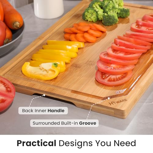 Hiware Extra Large Bamboo Cutting Board for Kitchen, Heavy Duty Wood Cutting Board with Juice Groove, 100% Organic Bamboo, Pre Oiled, 18" x 12"