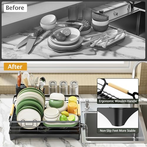 Epicano Dish Drying Rack for Kitchen Counter,Black,Large Capacity