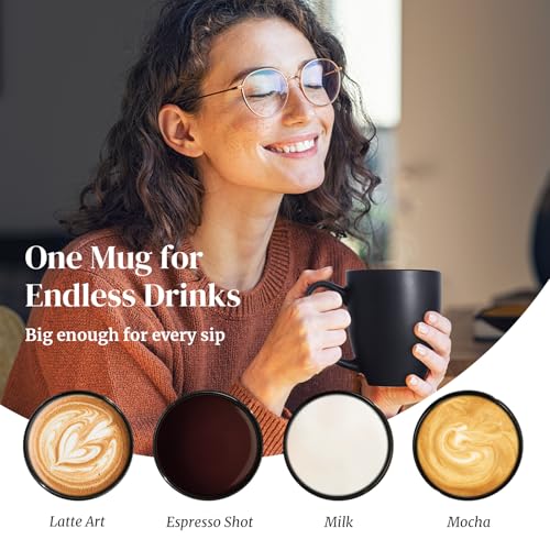 DOWAN Coffee Mugs, Black Coffee Mugs Set of 6, 16 oz Ceramic Coffee Cups with Large Handles for Men Women, Porcelain Big Mug for Tea Latte, Mug Gifts for Home Office Party