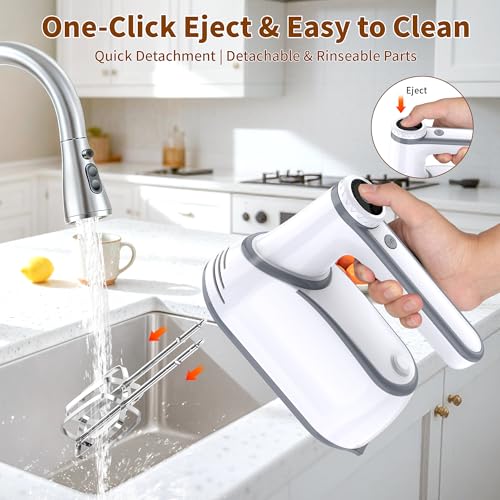 binROC Cordless Electric Hand Mixer, 12-Speed with Storage Case, White