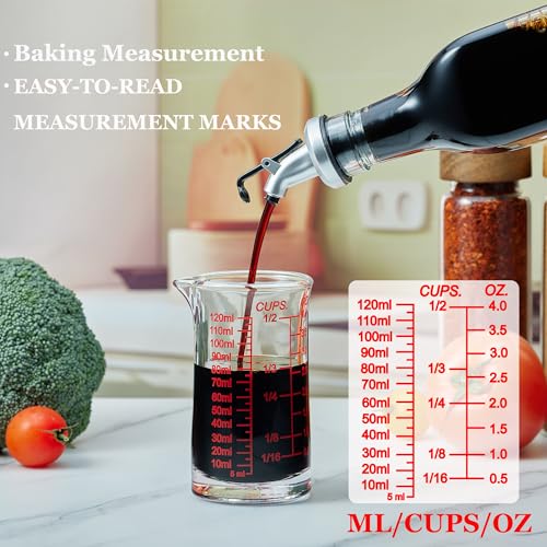 Ackers 4oz Glass Measuring Cup – Shot Glass with Ounce,Ml,Cups Markings for Kitchen & Bar(Red Line)