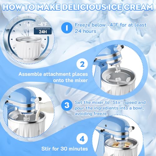 Ice Cream Maker Attachment for KitchenAid Stand Mixers, 2 Quart Ice Cream & Sorbet Gelato Maker Attachment - Fits 4.5QT and Larger KitchenAid Stand Mixers by GVODE
