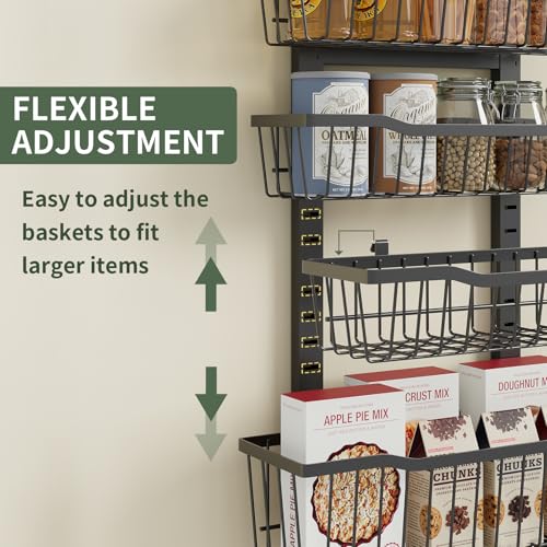 Eastherry Over The Door Organizer，8-Tier Over The Door Pantry Organizer with Adjustable Baskets，Metal Hanging Pantry Organizers and Storage for Kitchen, Back of Door Seasoning Rack (Black)