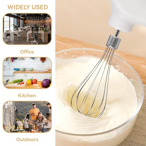 4 Speed Electric Hand Mixer, Mini 4 Speed Adjustable Cordless USB Rechargeable Electric Whisk Hand Mixer Portable Handheld Mixer 1500mAh Egg Beater (White)