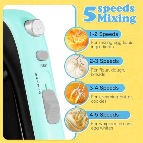 Electric Hand mixer - Adjustable Speed 300W Handheld Mixer Electric Whisk with 5 Stainless Steel Accessories, Turbo Boost/Self-Control Speed + Eject Button Food Beater for Cakes Eggs