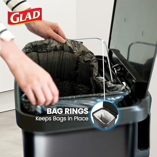 Glad 20 Gallon Stainless Steel Trash Can with Clorox Odor Protection | Large Metal Kitchen Garbage Bin with Soft Close Lid, Garbage Bag Rings, Step On Foot Pedal and Waste Bag Roll Holder, Pewter
