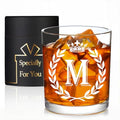 Jmugmt Personalized Whiskey Glasses Gifts for Men, Letter M Initial Whiskey Glass, Christmas Birthday Gifts for Men Husband Brother Dad, 10 OZ Old Fashioned Glass with Gift Box(Letter M)
