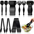 36Pcs Disposable Plastic Serving Utensils Set, 12 Black Spoons, 12 Forks, 12 Tongs, 9-Inch for Party Buffet Catering Events, Heavy Duty and Ergonomic Design