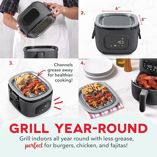 Dash Flip & Fry™ Digital 2-in-1 Grill & Air Fryer - Has AirCrisp® Technology - Digital Touchscreen, Ceramic Nonstick Grill Plate & Special Dehydrate Function - 3 Quarts - Forged Iron