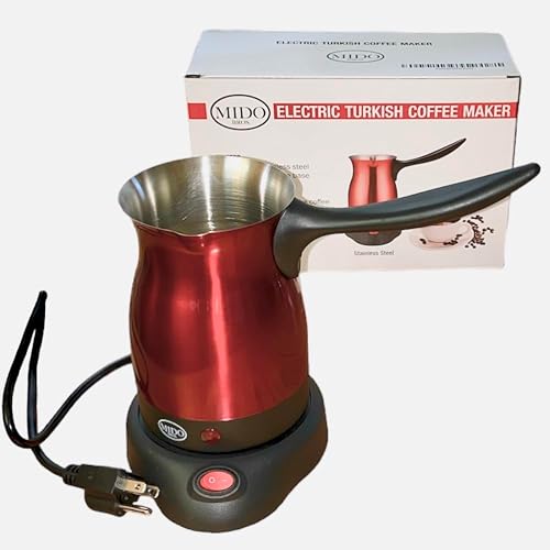 Aleppo Cuisine Electric Turkish Coffee Maker Kettle Pot Stainless Steel Cool Touch Handle Travel Size, Fast Boil & Keeps Water Boiling for Arabic & Greek Coffee, Tea 0.3L (RED)