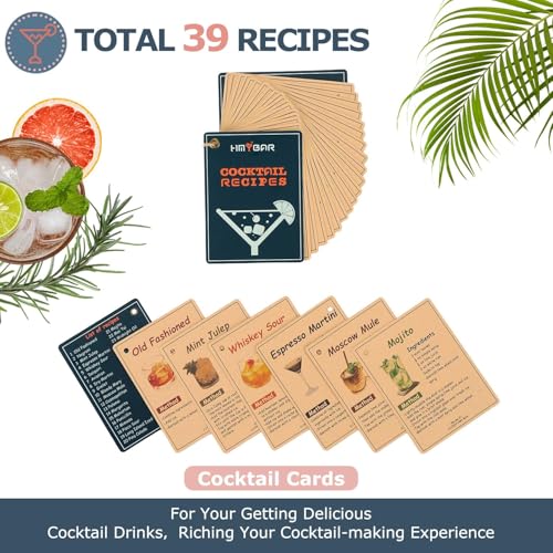 HMYBAR® Bartender Kit with Black Bamboo Stand, 31-Piece Cocktail Shaker Set, 20/28 oz Boston Shaker Set for Home Bar, Mixology Bar Tool Set with 39 Recipe Cards