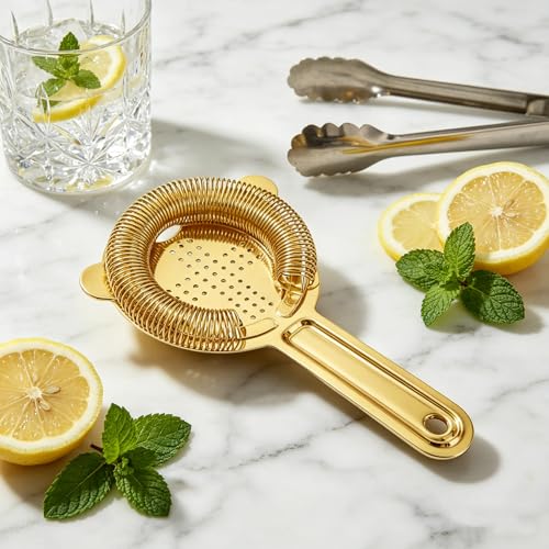 Homestia Gold Hawthorne Cocktail Strainer, Stainless Steel Bar Strainer with Heavy Duty Spring for Shakers & Mixing Glasses, Professional Drink Strainer for Bartenders