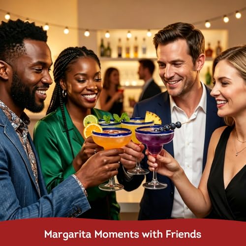 Lily's Home Unbreakable Margarita Glasses - 14 oz Shatterproof Plastic Set of 4 with Cobalt Blue Rims, Reusable Crystal Clear Stemware for Martini, Frozen Drinks, Pina Coladas & Cocktails