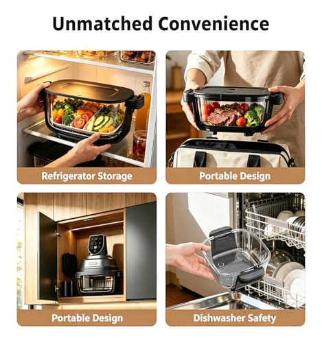 5-in-1 Glass Air Fryer for Zero-Oil Healthy Cooking, Space-Saving 1500W Countertop Cooker with 4QT 6-Cup Glass Bowl, Non-ToxicSafe & Dishwasher Friendly for Small & Large Family Meals