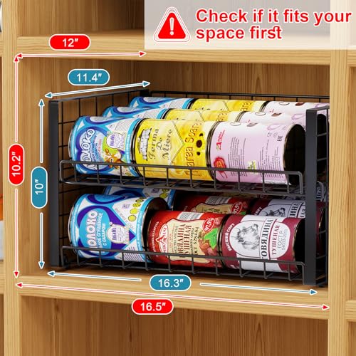 3-Pack Stackable Can Rack Organizer for Pantry, Adjustable Can Holder for Various Ounce of Cans up to 90, Rolling Can Dispenser for Canned Food Soup Goods Storage in Kitchen Cabniet, 2 Tier, Black