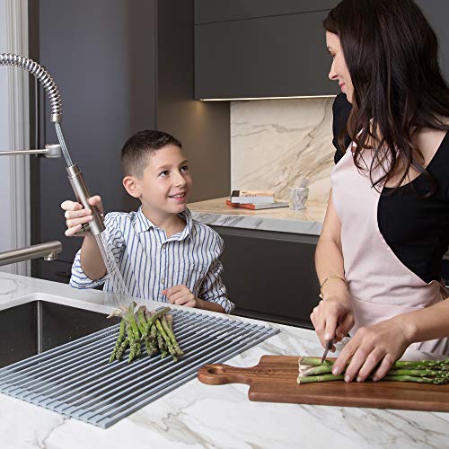 Kraus Multipurpose Over-Sink Roll-Up Dish Drying Rack, Colander and Trivet in Dark Grey, KRM-10DG