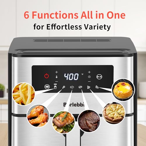 Air Fryer, 10 Quart Large Air Fryer for Families, 6 Cooking Functions AirFryer, 400°F Temp Controls in 5° Increments, Nonstick Dishwasher-Safe, 1700W, Black