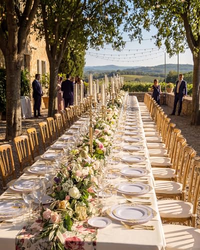 Nervure 700PCS Gold Plastic Plates - Gold Plastic Dinnerware Sets for 100 Guests - 200 Disposable Plates, 300 Silverware, 100 Cups, 100 Napkins for Wedding & Party & Graduation