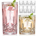 Qipecedm Drinking Glasses, 8 Piece Crystal Glass Cups, Mixed Glassware Set, 4 pcs Crystal Old Fashioned 11oz Highballs and 4 pcs 11oz Whiskey Glasses, Great for Cocktail, Whisky and other Beverages