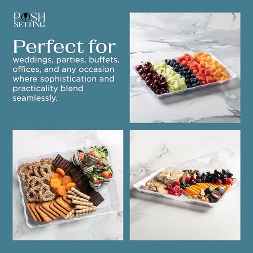 Posh Setting - Glitter Gold Serving Trays for Party, 9x13 Plastic Platters & Food Trays