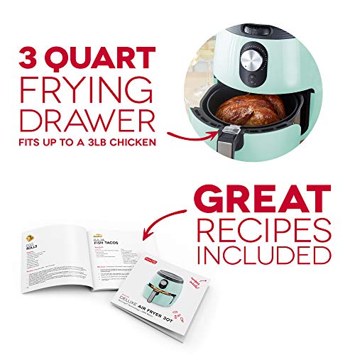 Dash Deluxe Air Fryer -Has AirCrisp® Technology - Adjustable Temperature Control & Auto Shut-Off Feature - Compact Nonstick Basket - 3 Quarts - Aqua