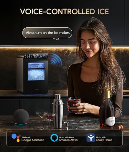 ecozy Nugget Ice Maker Countertop, First Full-Color Smart Panel 44 lbs/24H Ice Machine with APP & Voice Control, Double-Layer Insulation, Pull-Out Water Tank, Soft Pebble Chewable Ice, Self-Cleaning