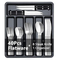 BEWOS 49-Piece Silverware Set with Organizer - Stainless Steel Silverware Set for 8 with Steak Knives and Drawer Organizer, Mirror Polished Flatware Set for Home and Restaurant, Dishwasher Safe