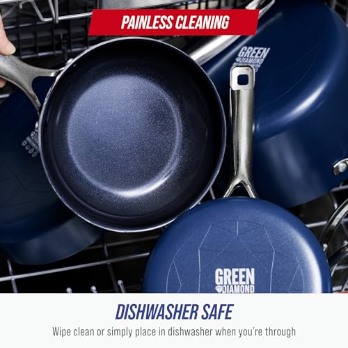 Blue Diamond 10" Nonstick Frying Pan Skillet, Diamond Infused PFAS-Free Ceramic Pot, Dishwasher & Oven Safe, Stay Cool Handle, Durable Non Toxic Metal Utensil Safe, Egg & Omelet Pan, Blue