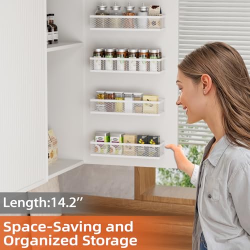 Umomi Spice Rack Wall Mount, 4 Pack Wall Spice Rack & Hanging Storage Baskets Organizer Wall Mount, Large Capacity Metal Spice Shelf for Kitchen Cabinet, Pantry Doors, Bathroom, Shower, Home Decor