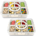 Divided Serving Tray with Lid and Handle,8 Compartments Snacks Box,Snack Fruit Tray,Veggie Tray,Portable Platter for Candy Fruits Nuts Snack Party Entertaining Picnic(2 PCS)