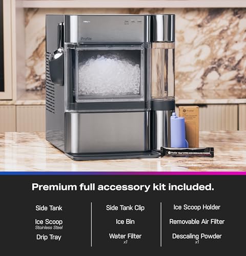 GE Profile Opal 2.0 Ultra Nugget Ice Maker with .75 Gallon Side Tank and Scale Inhibiting Filter, Scoop Included, 38 lbs in 24 Hours, Pellet Ice Machine with WiFi & Smart Connected, Stainless Steel