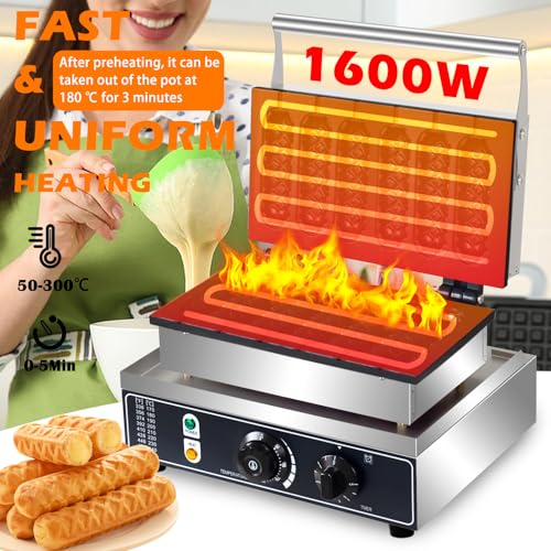 Commercial Corn Dog Waffle Maker,1600W Lolly Stick Waffle Maker,6 Slice Non-Stick,Stainless Steel Corn Hot Dog Waffle Iron with Temp and Time Control, for Restaurant Bakery Snack Bar Family.