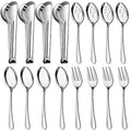 Pleafind 16 PCS Serving Utensils, Stainless Steel Serving Utensils Set with Serving Spoons, Slotted Serving Spoons, Serving Forks and Serving Tongs, Serving Utensils for Parties Buffet Banquet