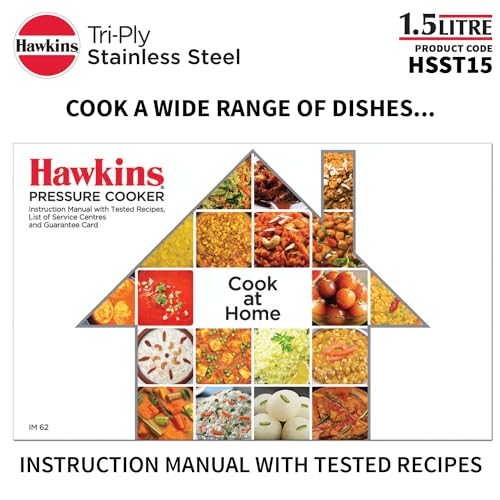 HAWKINS Triply Stainless Steel Pressure Cooker, Inner Lid Induction Cooker, (HSST15) 1.5 litres Silver