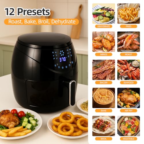 Air Fryer 6.5 QT Extra Hot Air Fryer for Crispy Cooking Bake Roast Nonstick High Gloss Black Finish Perfect for Healthy Meals Kitchen Appliance