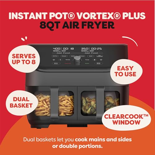 Instant Pot Vortex Plus XL 8QT ClearCook Air Fryer, Clear Windows, Custom Programming, 8-in-1 Functions that Crisps, Broils, Roasts, Dehydrates, Bakes, Reheats, from the Makers of Instant Pot, Black