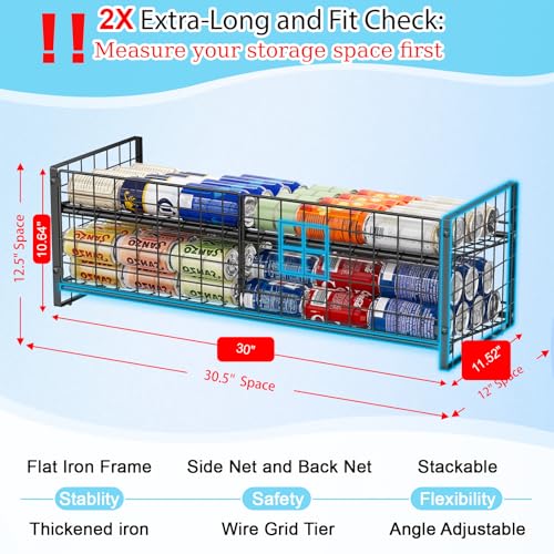 JKsmart 2-Tier Stackable Can Rack Organizer for Pantry Shelf, Extra-Long Can Holder for Kitchen Organization,Heavy Duty Can Dispenser for Canned Food Soup Goods up to 54 in Cabinet Storage, Black