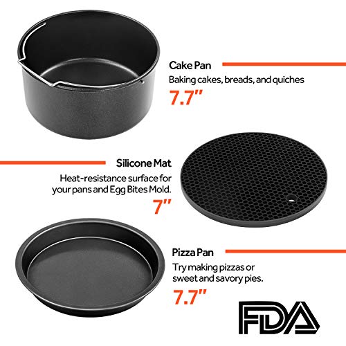 COSORI Air Fryer Accessories, Set of 6 Perfect for Most 5.0 Qt and Larger Ovens, Cake & Pizza Pan, Metal Holder, Rack & Skewers, etc, BPA Free, Nonstick, Dishwasher Safe, 5.8 QT, Black