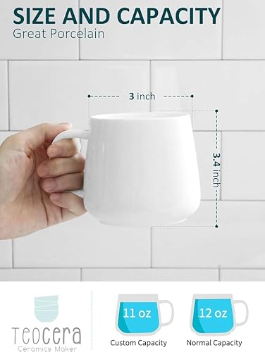 Teocera Coffee Mugs Set of 4-12oz Chip-Resistant Ceramic Cups with Ergonomic Handle | Dishwasher & Microwave Safe White Mugs | Keeps Beverage Hot, Perfect for Family Kitchen & Holiday Gifts