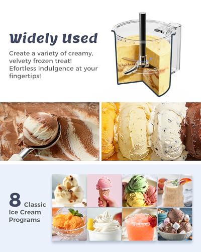 Alcarin Ice Cream Maker with 3 Pints(Not Freezer) Homemade Slushie Gelato Yogurt Sorbet Frozen Treat Machine 10 Pre-set Program Respin & Mix-in