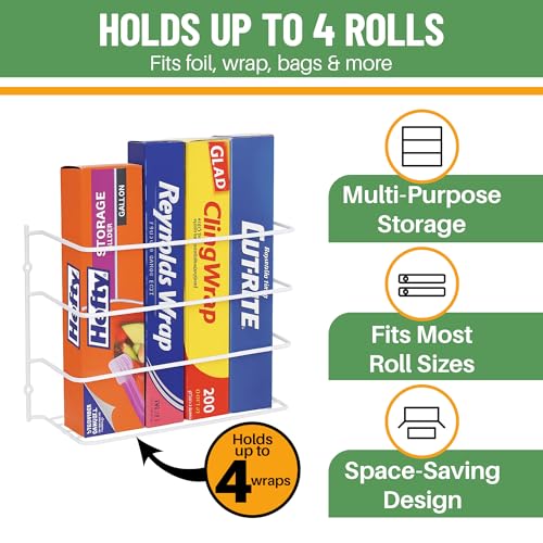 Evelots Kitchen Wrap & Food Bag Organizer Basket, Wall or Cabinet Door Mount, 2-Pack - White