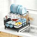 Simple Trending Dish Rack, Stainless Steel Dish Drying Rack for Kitchen Counter, Large Capacity 2-Tier Dish Drainer Organizer with Utensil Holder, Black