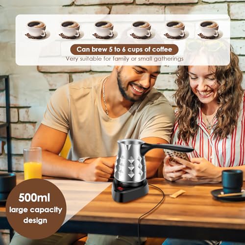 LYIYEYAN Turkish Coffee Maker, Stainless Steel 500ml Turkish Coffee Machine with Folding Handle, 5 to 6 Cups Capacity Turkish Coffee Pot, Electric Coffee Tea Warmer Kettle for Home Travel (Diamond)