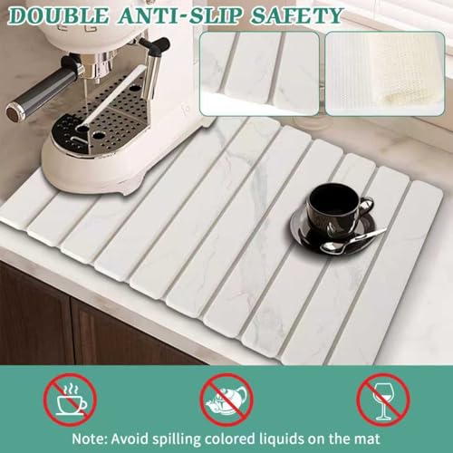 Stone Dish Drying Mat for Kitchen Counter, 24 x 16 Inch(White Marble)