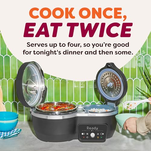 Instant Pot Dual Action 8‑in‑1 Multi-Cooker with Serve Together™ Smart Timing, 4Qt Pressure Cooker & 2Qt Rice Cooker, Cook Mains & Sides Together, Fast Cooking, PFAS-Free Pot*, Sauté, Slow Cook, Black