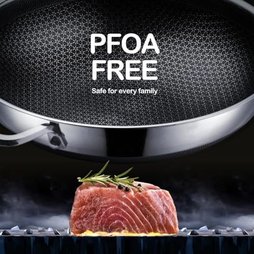 DOTCLAD Wok pan,Hybrid 12 inch Wok with Lid, PFOA Free Cookware,non stick Stainless Steel Woks & Stir-fry pans Nonstick, Dishwasher and Oven Safe, Works on Induction