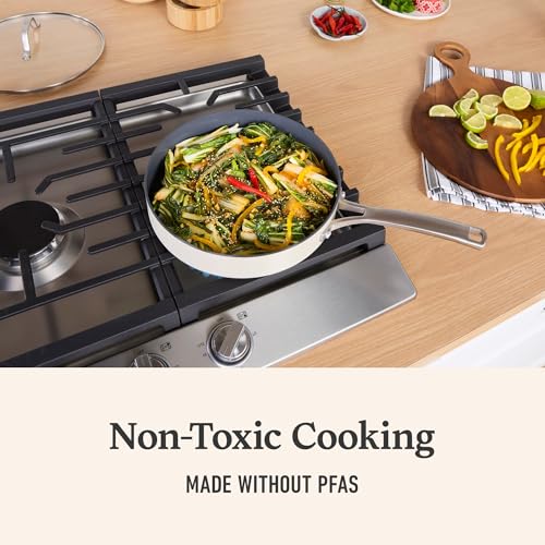 Calphalon Ceramic Nonstick 3 Quart Saute Pan with Lid, Easy Cleanup Ceramic Pan for Sauteing, Searing, PFAS-Free Cookware, Dishwasher Safe, Metal Utensil Safe, Flour